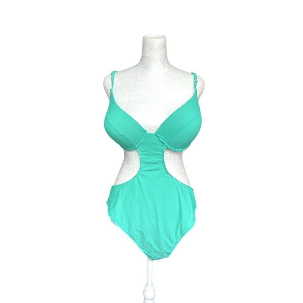 Matte Collection One Piece Swimsuit‎ 1X Tankini Cut Out Padded Push Up Triangle